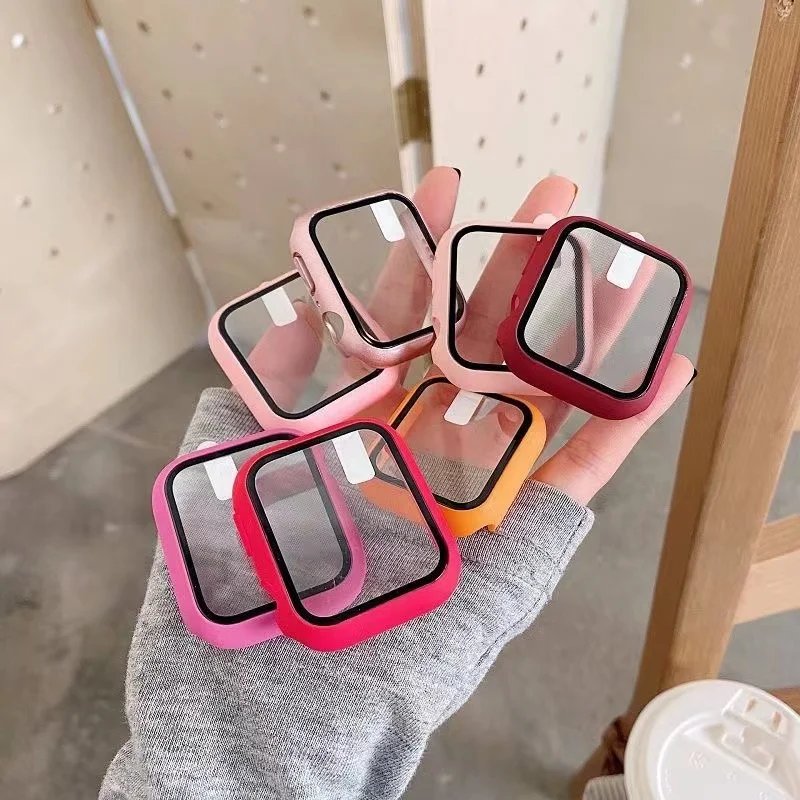 Tempered Glass+cover For Apple Watch series 4 5 6 SE 7 8 45mm 41mm 42mm Accessories Screen Protector Apple watch Case 44mm 40mm