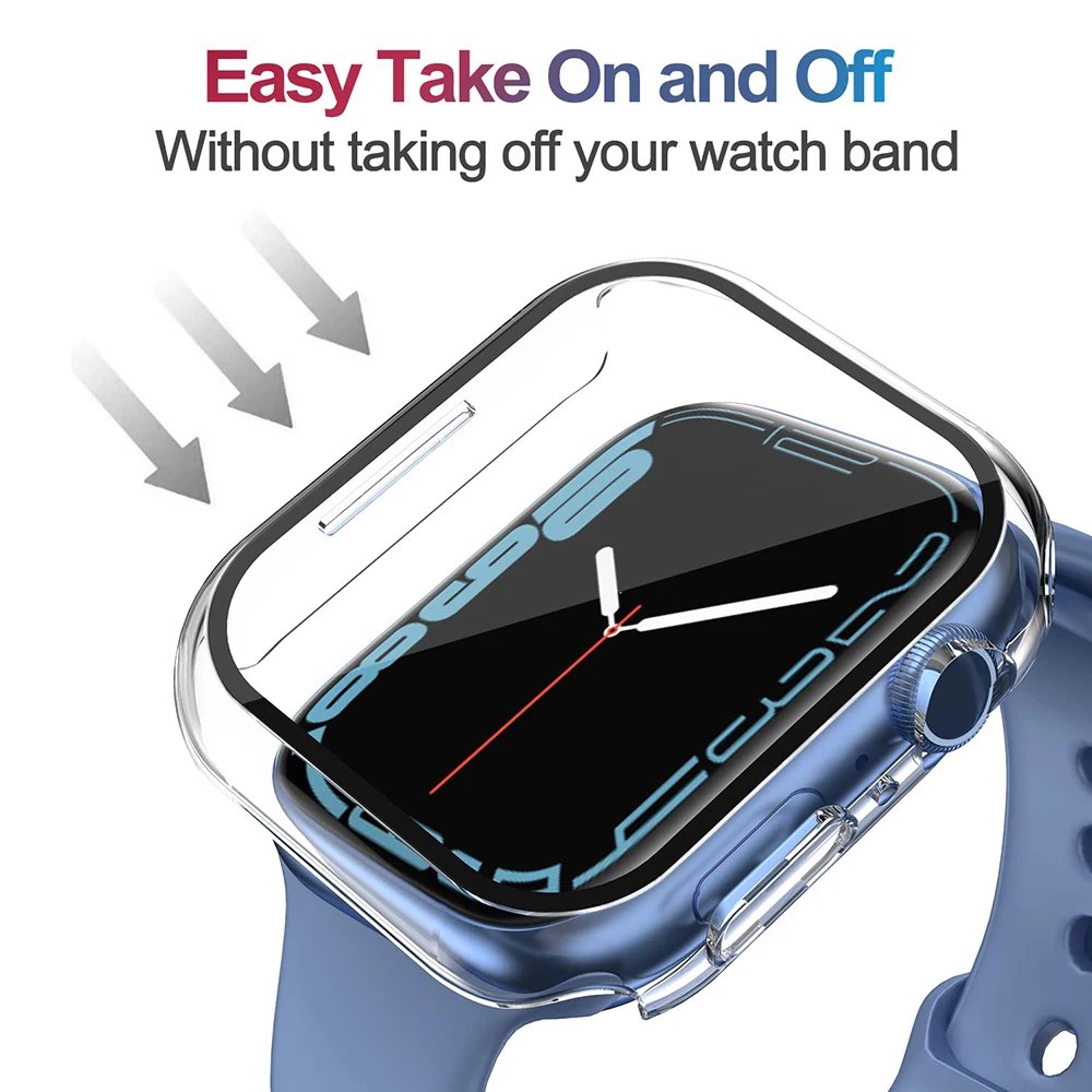 Tempered Glass+cover For Apple Watch series 4 5 6 SE 7 8 45mm 41mm 42mm Accessories Screen Protector Apple watch Case 44mm 40mm