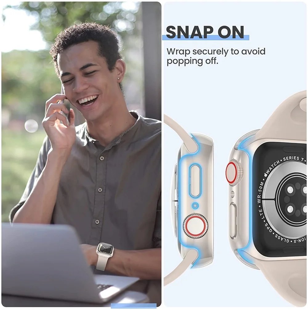 Tempered Glass+cover For Apple Watch series 4 5 6 SE 7 8 45mm 41mm 42mm Accessories Screen Protector Apple watch Case 44mm 40mm