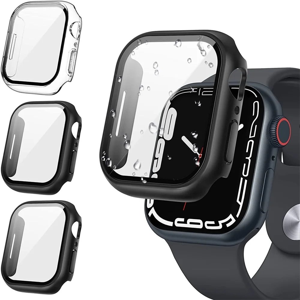 Tempered Glass+cover For Apple Watch series 4 5 6 SE 7 8 45mm 41mm 42mm Accessories Screen Protector Apple watch Case 44mm 40mm