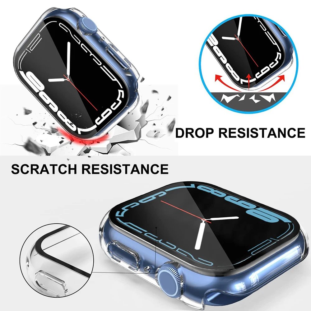 Tempered Glass+cover For Apple Watch series 4 5 6 SE 7 8 45mm 41mm 42mm Accessories Screen Protector Apple watch Case 44mm 40mm
