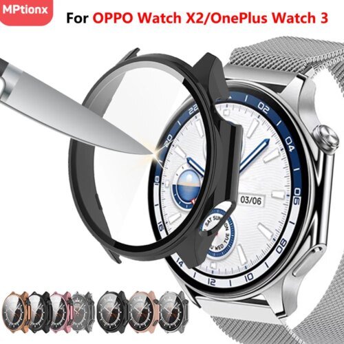 Tempered Glass+PC Cover For Oppo Watch X2 Case Soft TPU All-Around Screen Protector Watch Cases For Oneplus Watch 3 Accessories