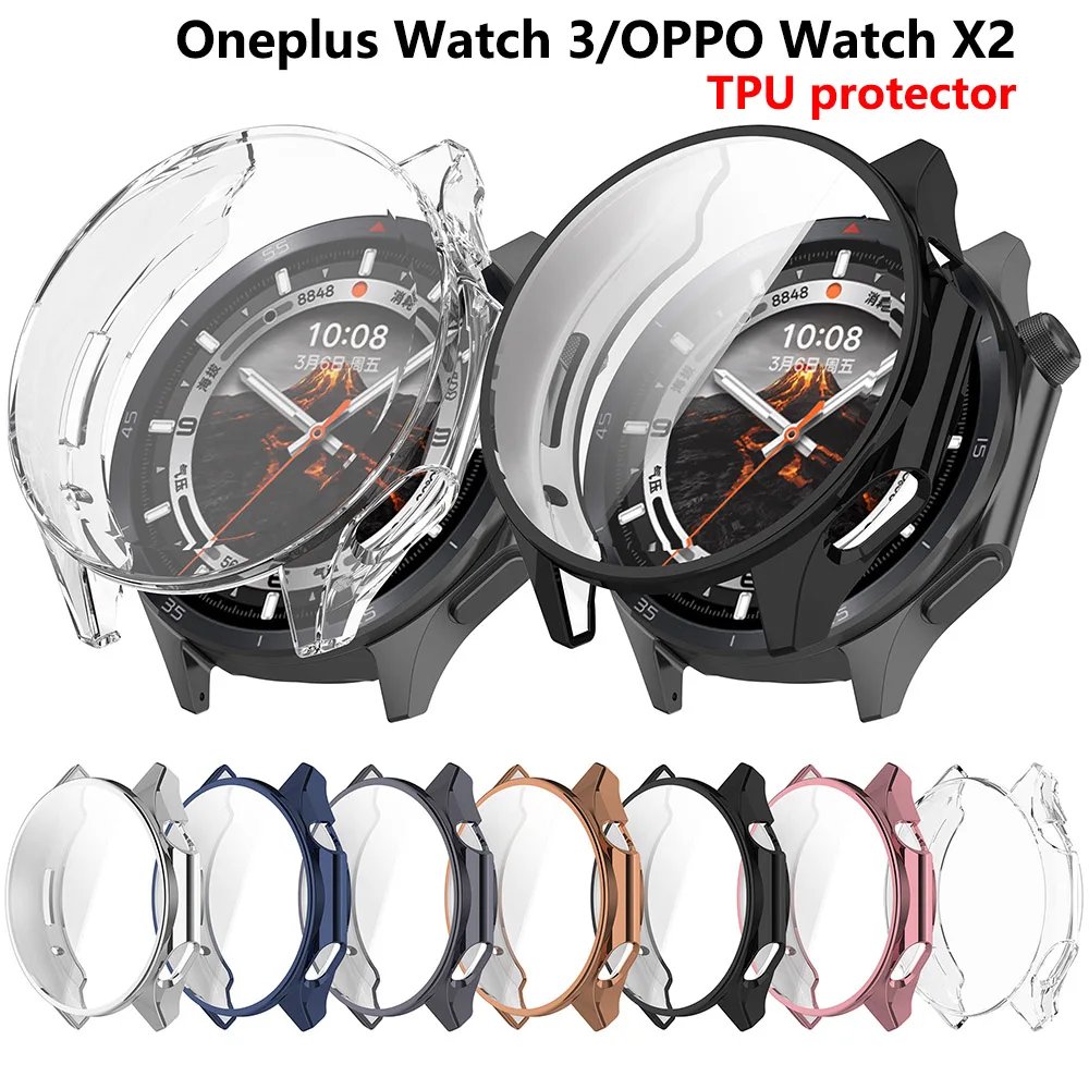 Tempered Glass+PC Cover For Oppo Watch X2 Case Soft TPU All-Around Screen Protector Watch Cases For Oneplus Watch 3 Accessories