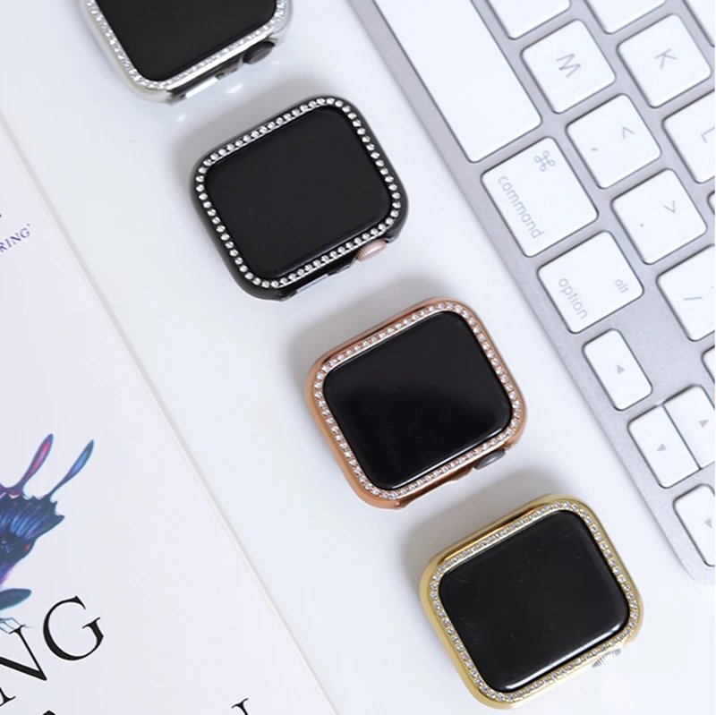 Diamond Cover for Apple Watch 10 9 8 Case 46mm 42mm 45mm 41mm 44/40mm Bling Protector iWatch series 7 se 6 5 Bumper Accessories