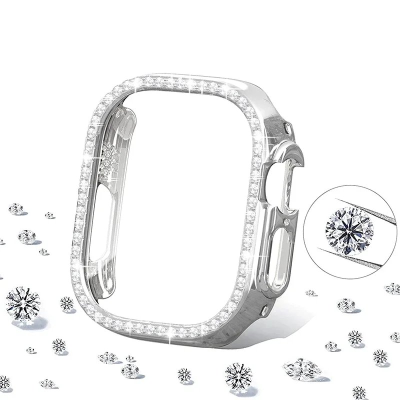 Diamond Cover for Apple Watch 10 9 8 Case 46mm 42mm 45mm 41mm 44/40mm Bling Protector iWatch series 7 se 6 5 Bumper Accessories