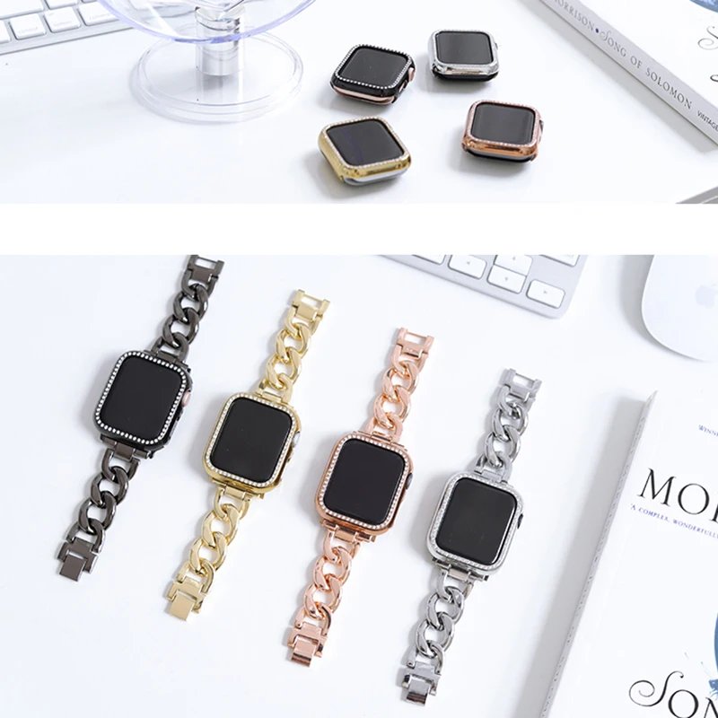 Diamond Cover for Apple Watch 10 9 8 Case 46mm 42mm 45mm 41mm 44/40mm Bling Protector iWatch series 7 se 6 5 Bumper Accessories
