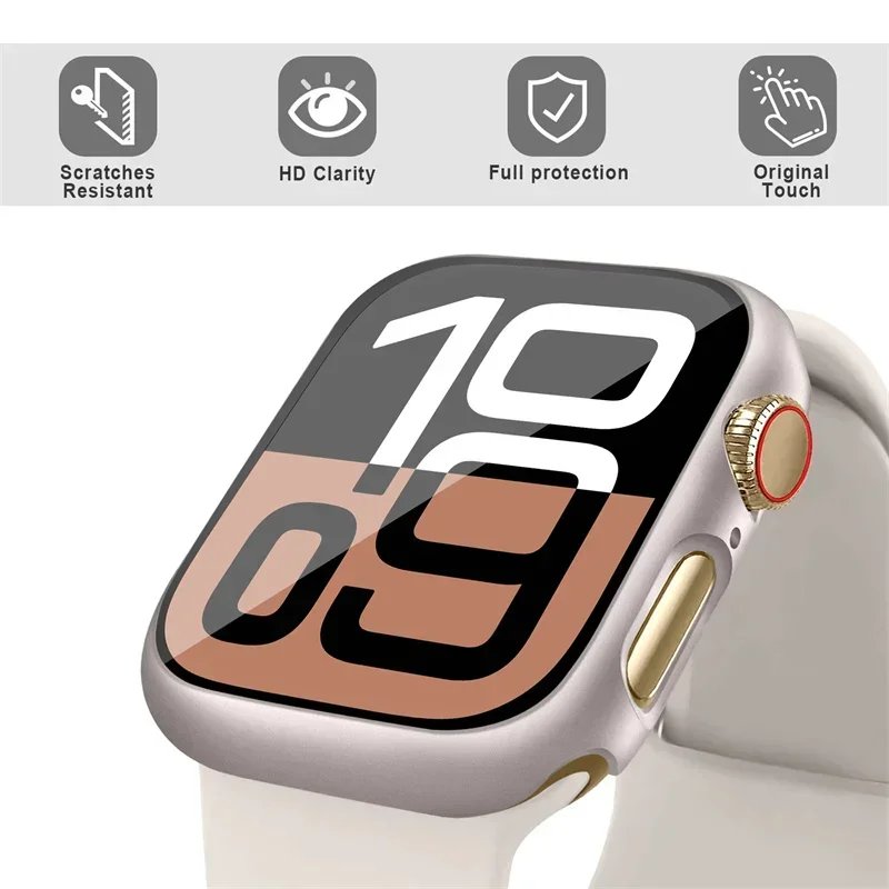 Glass+Cover For Apple Watch case 46mm 42-44mm 40mm 45mm 41mm bumper Screen Protector iwatch series 10 9 8 7 6 5 4 SE Accessories