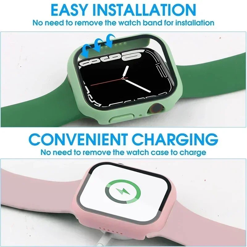 Glass+Cover For Apple Watch case 46mm 42-44mm 40mm 45mm 41mm bumper Screen Protector iwatch series 10 9 8 7 6 5 4 SE Accessories