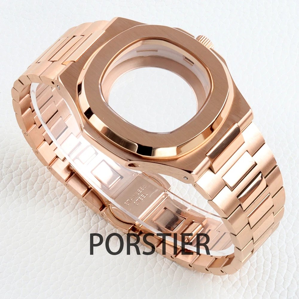40mm Rose Gold NH35 Case for Nautilus Watch Case Sapphire Glass fit NH35 NH36 NH38 movement 29.8mm dial 316L Stainless steel