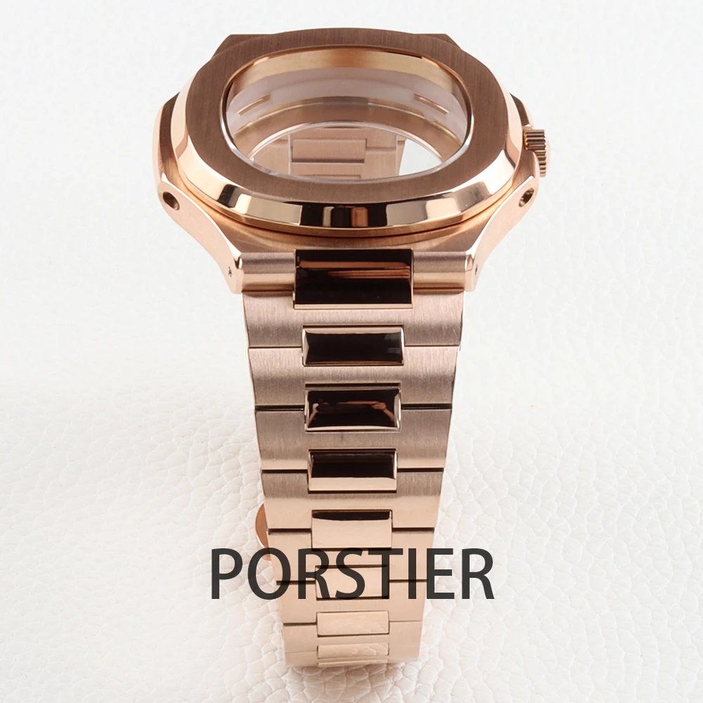 40mm Rose Gold NH35 Case for Nautilus Watch Case Sapphire Glass fit NH35 NH36 NH38 movement 29.8mm dial 316L Stainless steel