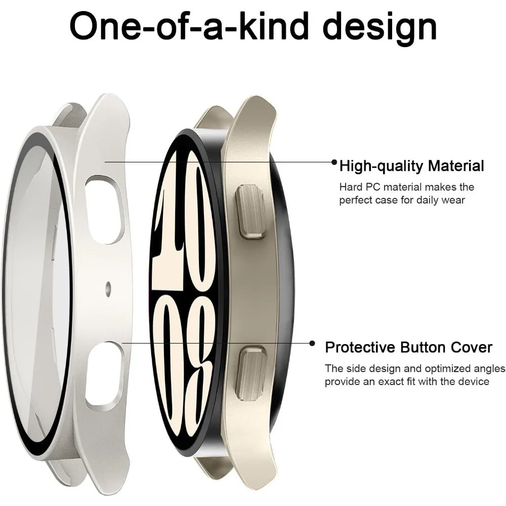 Matte Hard PC Case with Tempered Glass Screen Protector for Samsung Galaxy Watch 7 6 5 4 40mm 44mm Full Protective Cover Bumper - Image 4