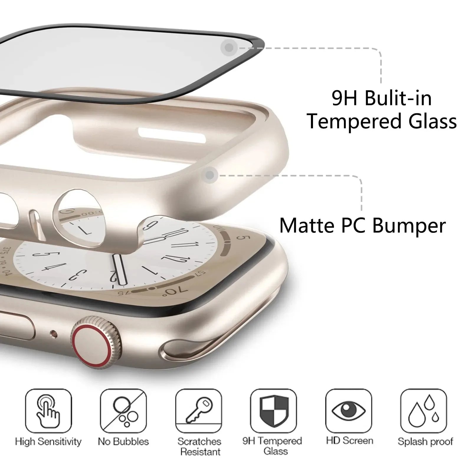 Glass+Cover For Apple Watch case 46mm 44mm 40mm 45mm 41mm 42mm 38mm Screen Protector iwatch series 10 9 8 7 6 5 3 SE Accessories