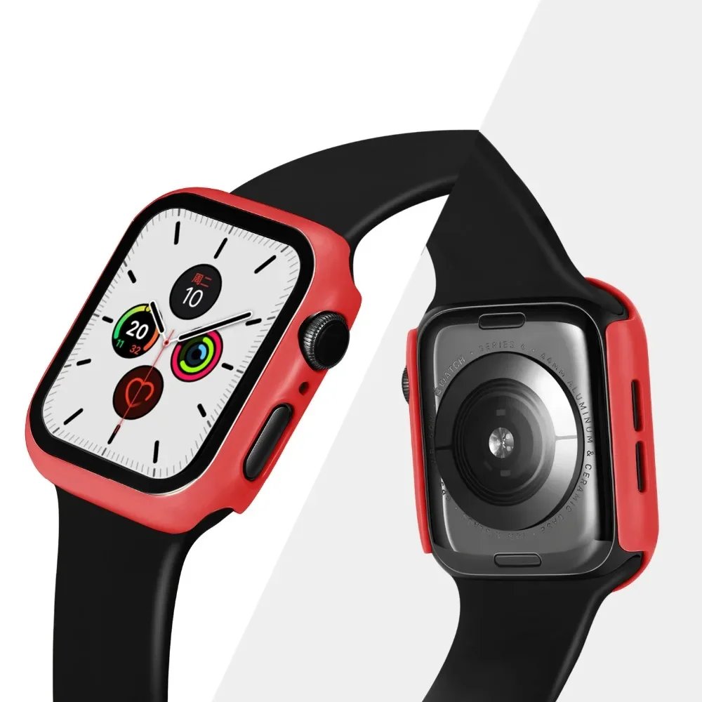 Tempered Glass+Cover For Apple watch Case 45mm 41mm 44mm 40mm 42mm Screen Protector Apple Watch Accessories serie 9 4 5 6 SE 7 8