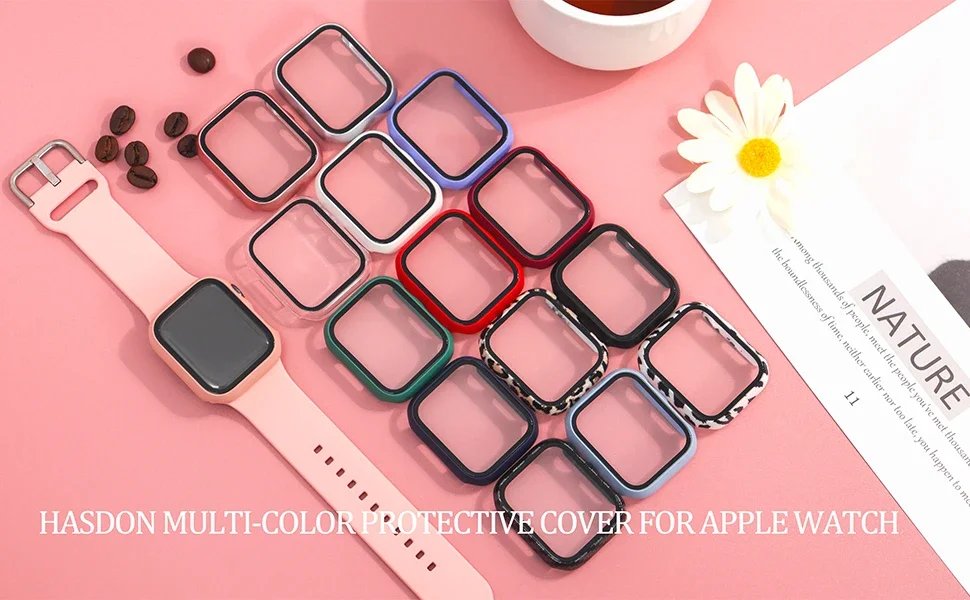 Tempered Glass+Cover For Apple watch Case 45mm 41mm 44mm 40mm 42mm Screen Protector Apple Watch Accessories serie 9 4 5 6 SE 7 8