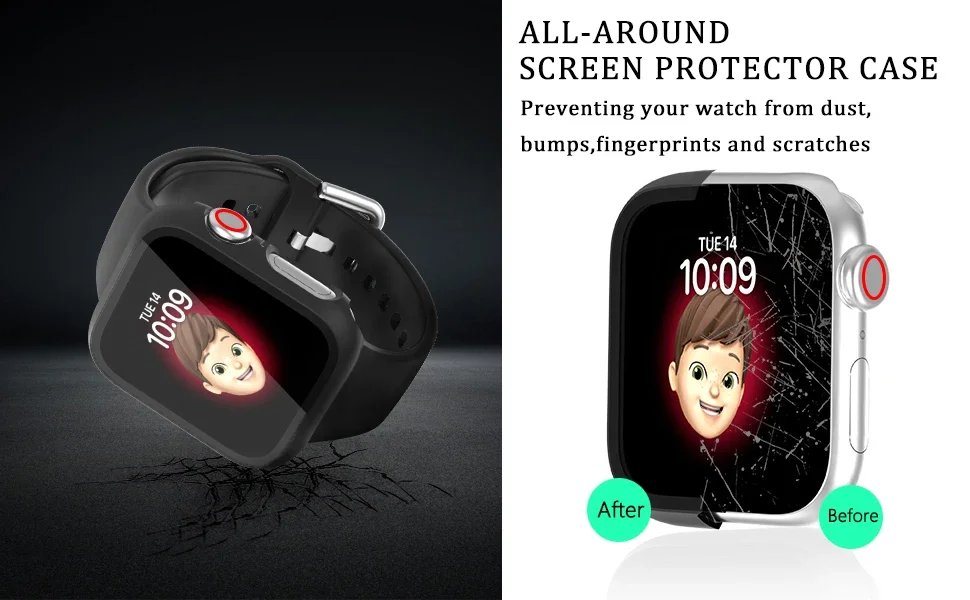 Tempered Glass+Cover For Apple watch Case 45mm 41mm 44mm 40mm 42mm Screen Protector Apple Watch Accessories serie 9 4 5 6 SE 7 8