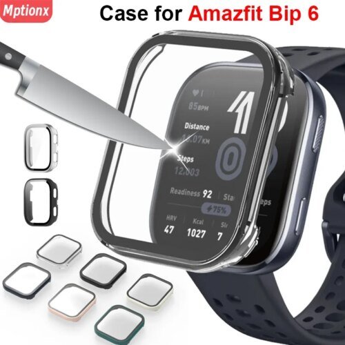 PC Case+Glass For Amazfit Bip 6 Anti-scratch Film Bumper Tempered Glass Screen Protector Cover for Amazfit Bip6 Accessories