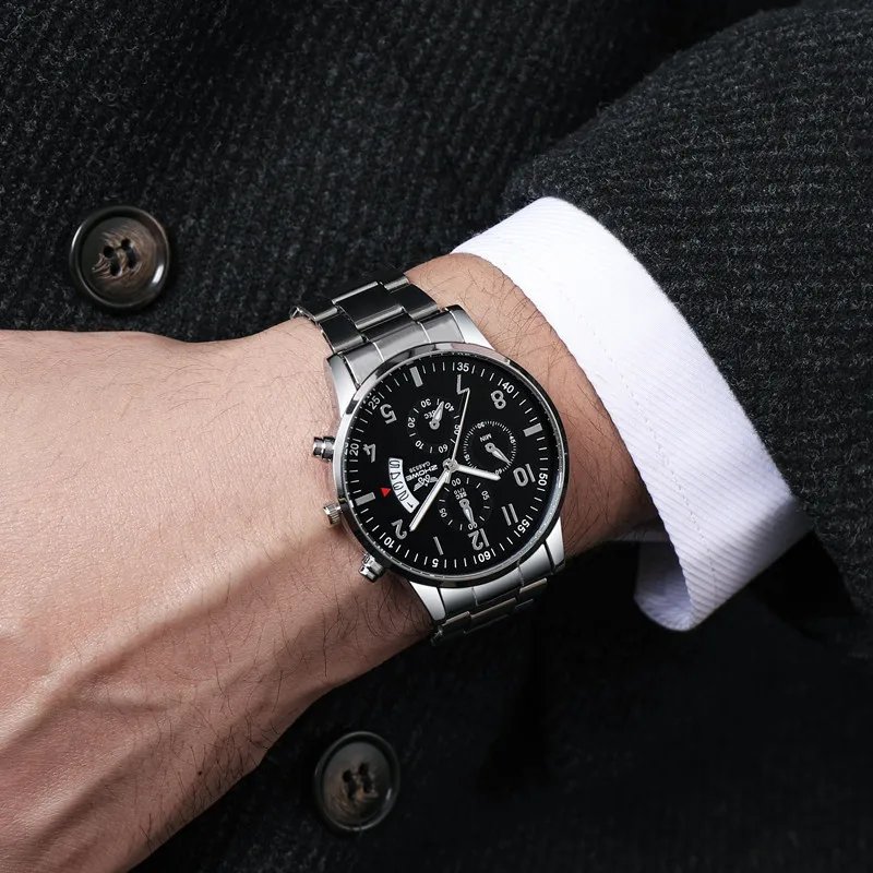 1PC Men's Luxury Watch Fashion Business Calendar Men's Steel Belt Watch Men's Christmas Valentine's Day Gift