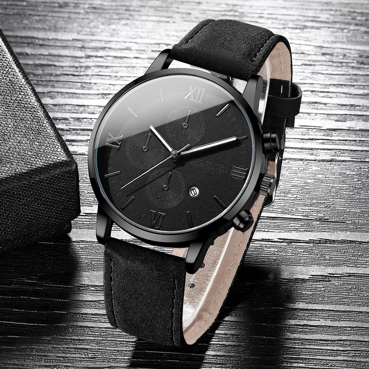 1/2PCs Men's Casual Calendar Watch Fashionable Men's Temperament Leather Quartz Watch Unisex Watch Set(Box Not Included) 1/2PCs Men's Casual Calendar Watch Fashionable Men's Temperament Leather Quartz Watch Unisex Watch Set(Box Not Included)