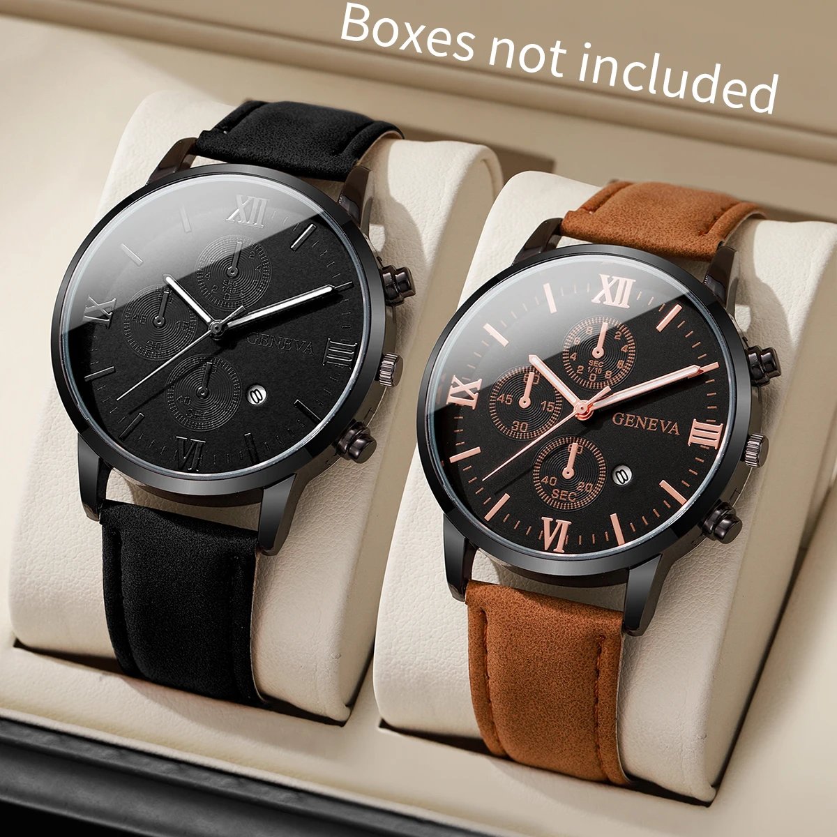 1/2PCs Men's Casual Calendar Watch Fashionable Men's Temperament Leather Quartz Watch Unisex Watch Set(Box Not Included) 1/2PCs Men's Casual Calendar Watch Fashionable Men's Temperament Leather Quartz Watch Unisex Watch Set(Box Not Included)