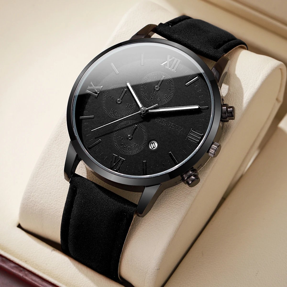 1/2PCs Men's Casual Calendar Watch Fashionable Men's Temperament Leather Quartz Watch Unisex Watch Set(Box Not Included) - Image 3