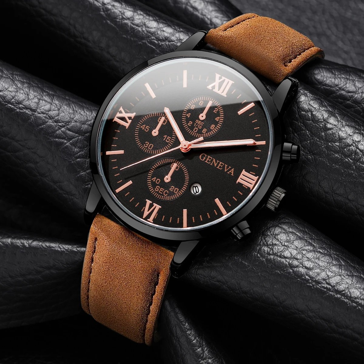 1/2PCs Men's Casual Calendar Watch Fashionable Men's Temperament Leather Quartz Watch Unisex Watch Set(Box Not Included) 1/2PCs Men's Casual Calendar Watch Fashionable Men's Temperament Leather Quartz Watch Unisex Watch Set(Box Not Included)