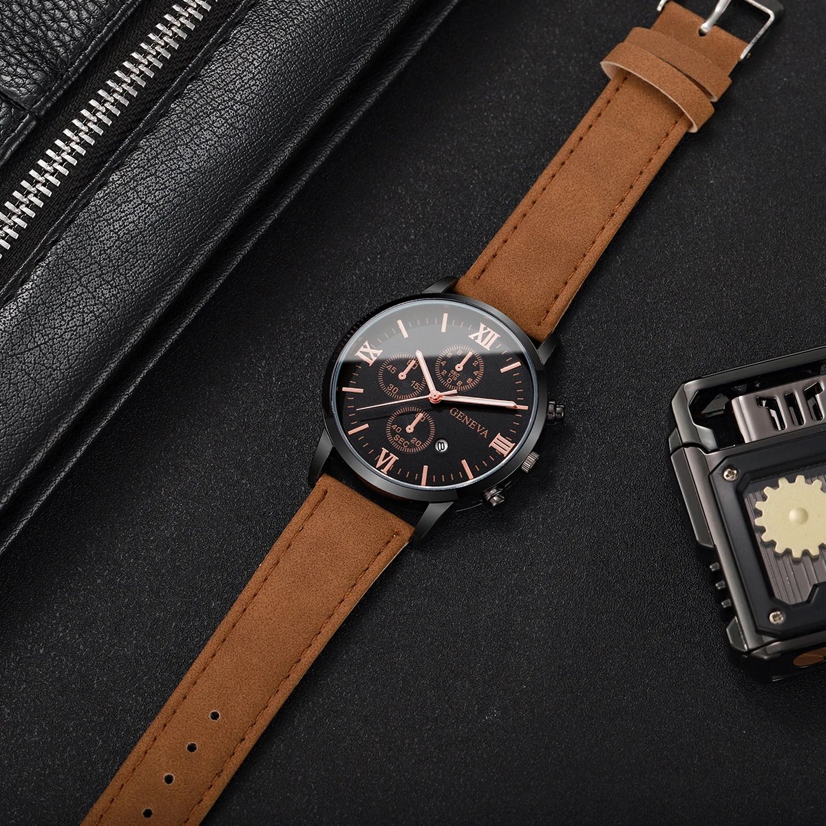 1/2PCs Men's Casual Calendar Watch Fashionable Men's Temperament Leather Quartz Watch Unisex Watch Set(Box Not Included) 1/2PCs Men's Casual Calendar Watch Fashionable Men's Temperament Leather Quartz Watch Unisex Watch Set(Box Not Included)