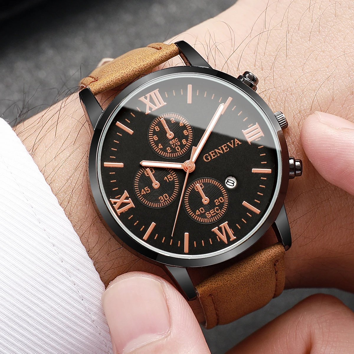1/2PCs Men's Casual Calendar Watch Fashionable Men's Temperament Leather Quartz Watch Unisex Watch Set(Box Not Included) - Image 4