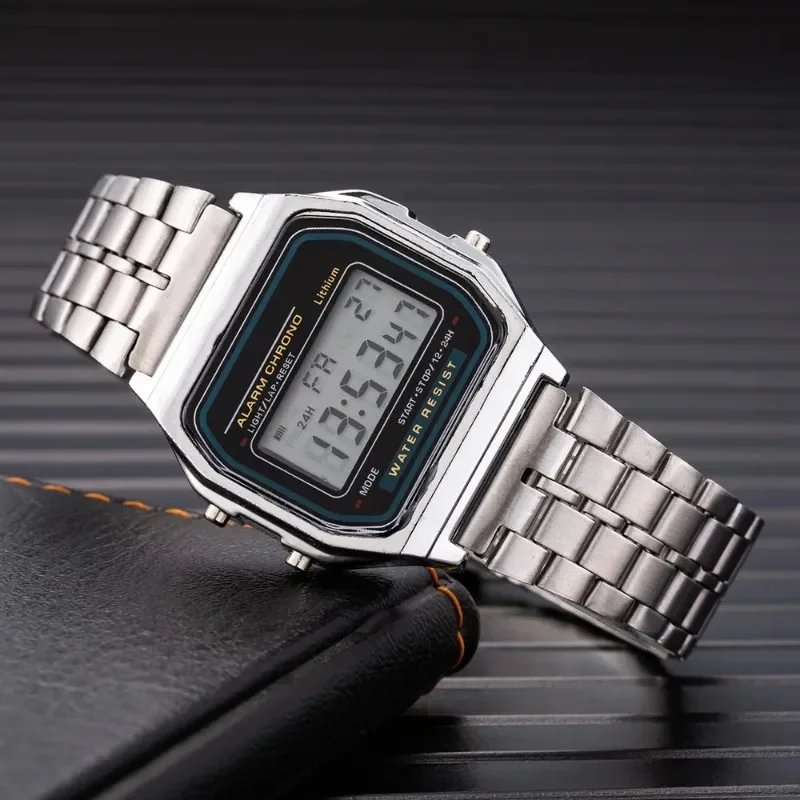 Fashion Mens Watch Digital Led Luxury Stainless Steel Square Wristwatch Electronic Watches for Men Female Clock Reloj Hombre