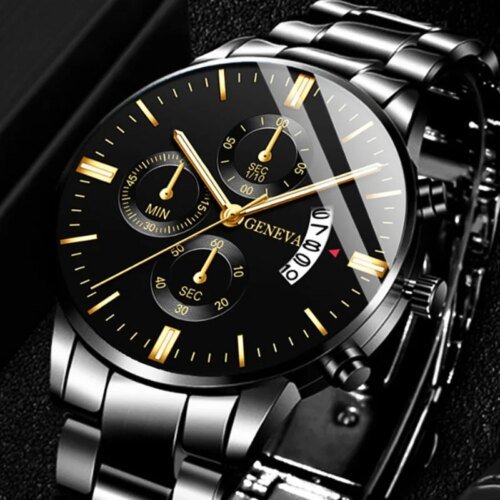 Luxury Black Stainless Steel Quartz Wrist Watch Man Business Fashion Mens Quartz Watches for Men Calendar Clock Reloj Hombre