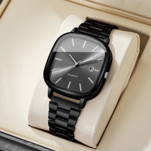Fashion Square Men Calendar Quartz Watch Analog Mens Business Watches Clock Gift Reloj Hombre（Without Box）