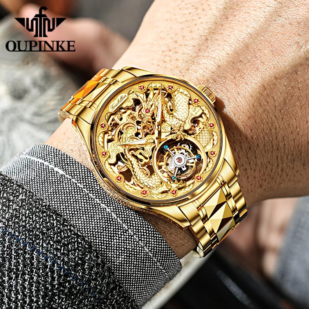 OUPINKE 3176 Watch For Men Luxury Tourbillon Mechanical Business Men Watch Hollow Flywheel Waterproof Luminous Fashion Man Clock - Image 3