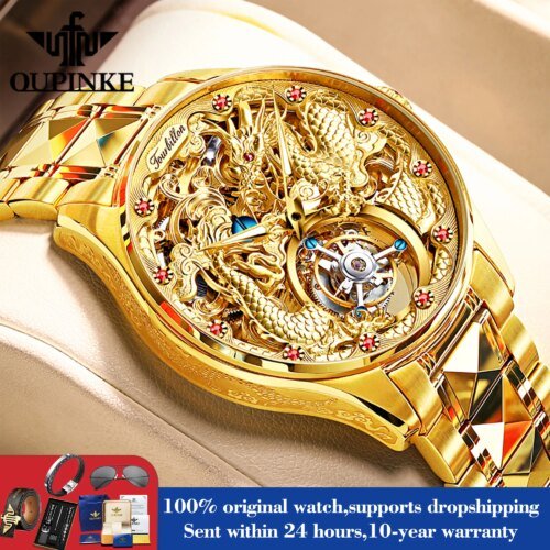 OUPINKE 3176 Watch For Men Luxury Tourbillon Mechanical Business Men Watch Hollow Flywheel Waterproof Luminous Fashion Man Clock