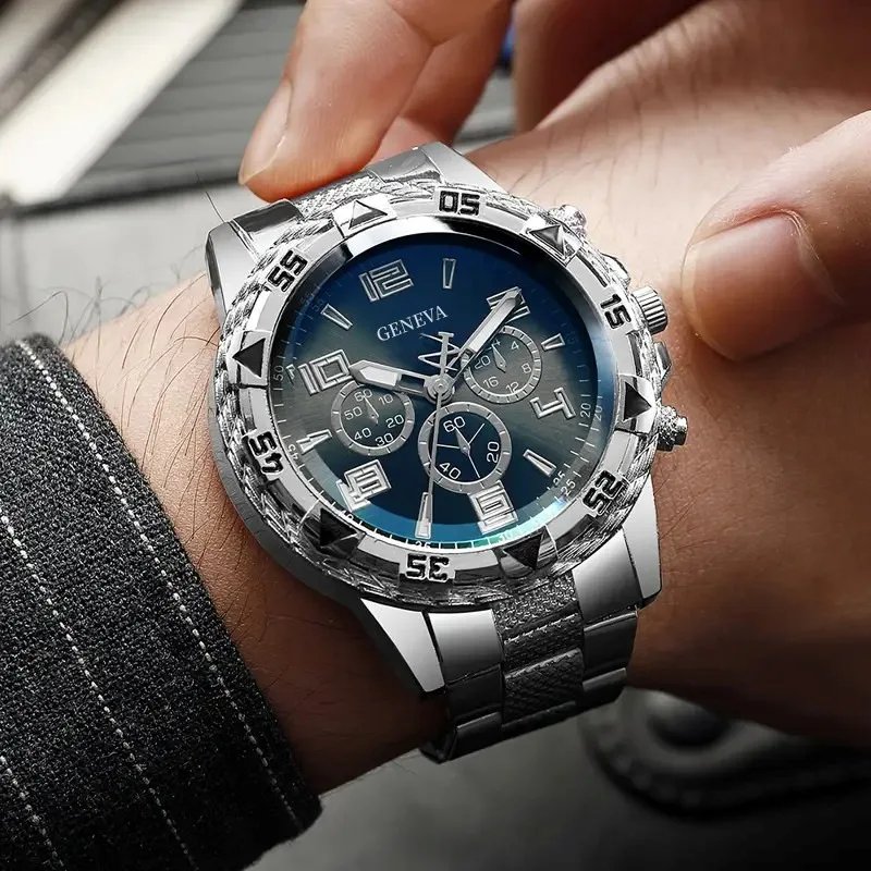 Fashion Men Business Watch Luxury Large Dial Steel Strap Men Quartz Wristwatches Clock Gift Relogio Masculino (Without Box)