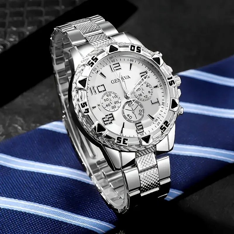 Fashion Men Business Watch Luxury Large Dial Steel Strap Men Quartz Wristwatches Clock Gift Relogio Masculino (Without Box)
