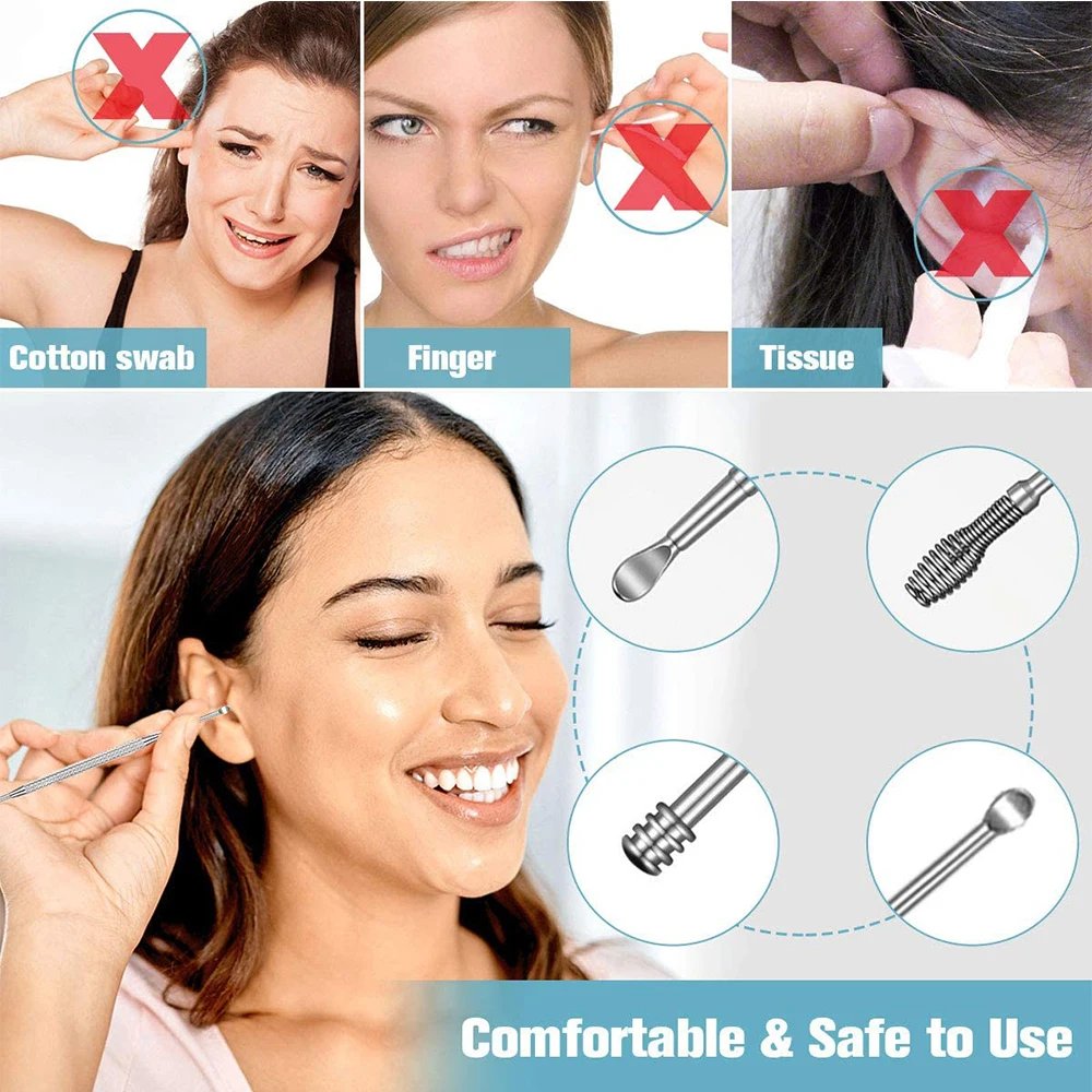 Earwax Remover Ear Cleaner Wax Removal Tool Earpick Sticks Curette Ear Pick Cleaning Ear Cleanser Spoon Health Care Earpick 6PCS