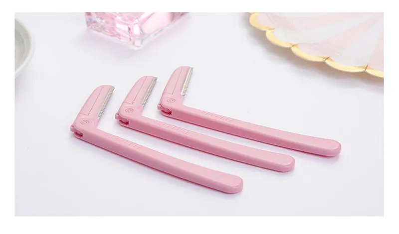 3Pcs/Set Pink Folding Eyebrow Trimmer Armpit Hair Razor Beauty Face Eye Brow Shaper Shaver Stainless Steel Blades Makeup Tools