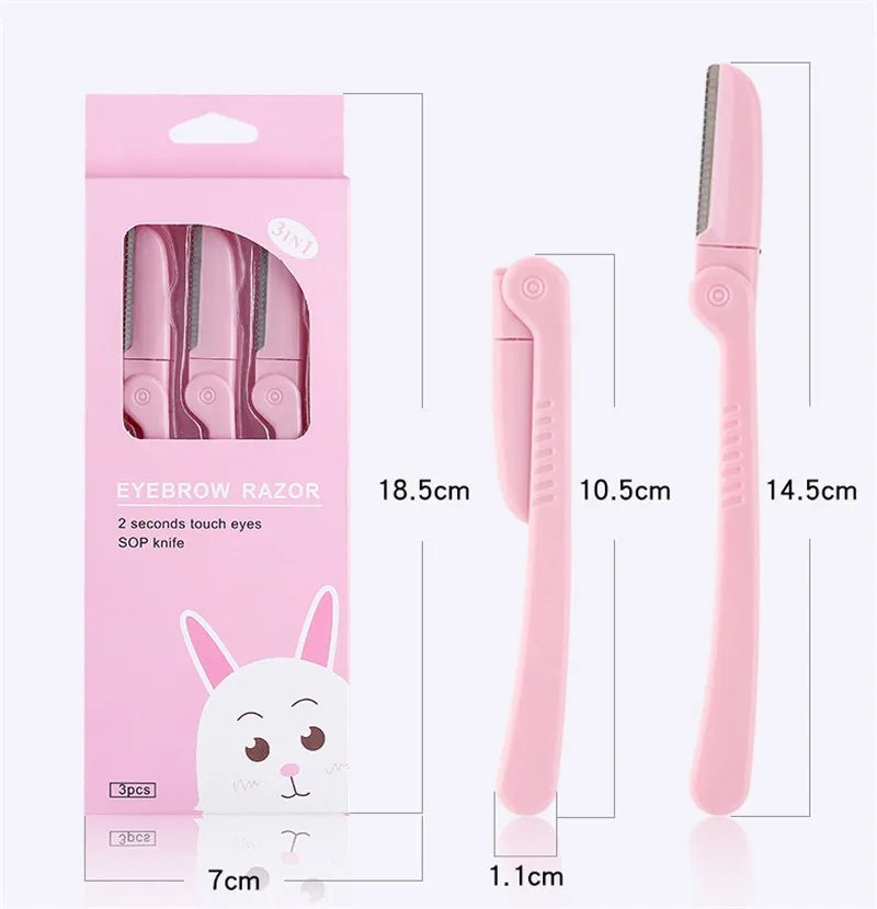 3Pcs/Set Pink Folding Eyebrow Trimmer Armpit Hair Razor Beauty Face Eye Brow Shaper Shaver Stainless Steel Blades Makeup Tools