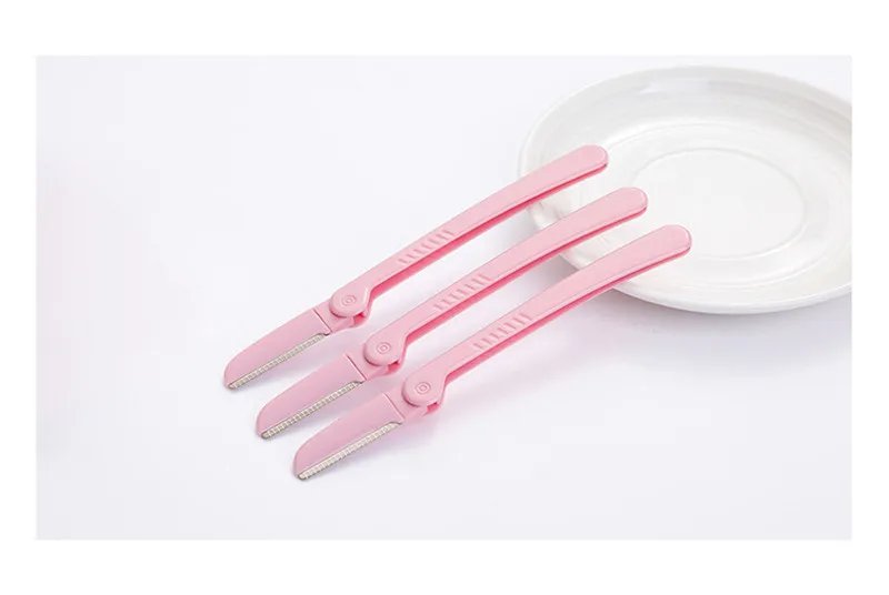 3Pcs/Set Pink Folding Eyebrow Trimmer Armpit Hair Razor Beauty Face Eye Brow Shaper Shaver Stainless Steel Blades Makeup Tools