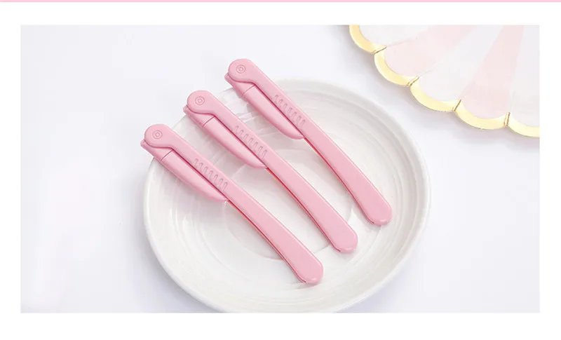 3Pcs/Set Pink Folding Eyebrow Trimmer Armpit Hair Razor Beauty Face Eye Brow Shaper Shaver Stainless Steel Blades Makeup Tools