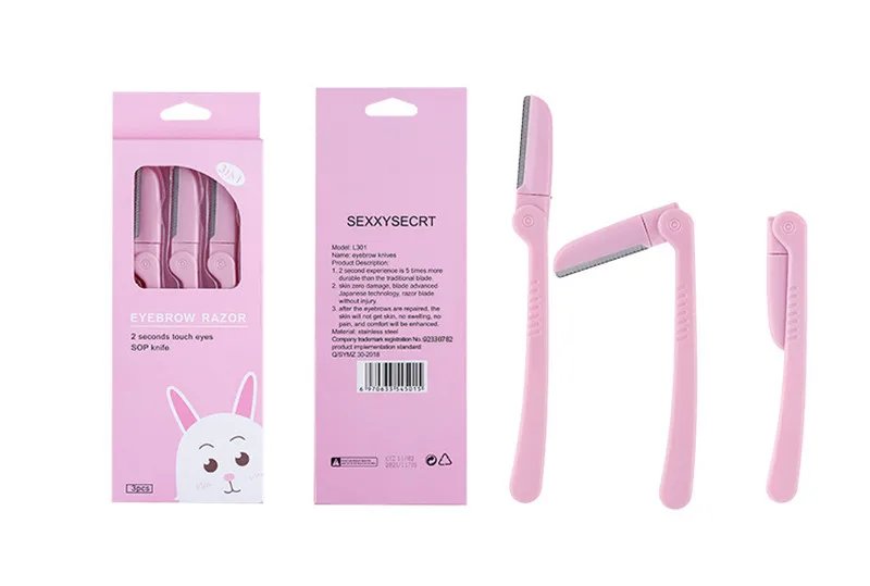 3Pcs/Set Pink Folding Eyebrow Trimmer Armpit Hair Razor Beauty Face Eye Brow Shaper Shaver Stainless Steel Blades Makeup Tools