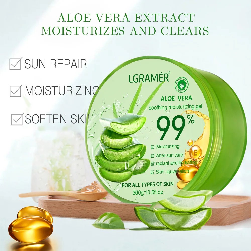99% Aloe Vera Gel Deep Hydration and Moisturizing Facial Leave-In Gel Shrink Pores Sleep Mask Korean Skincare Products 300g