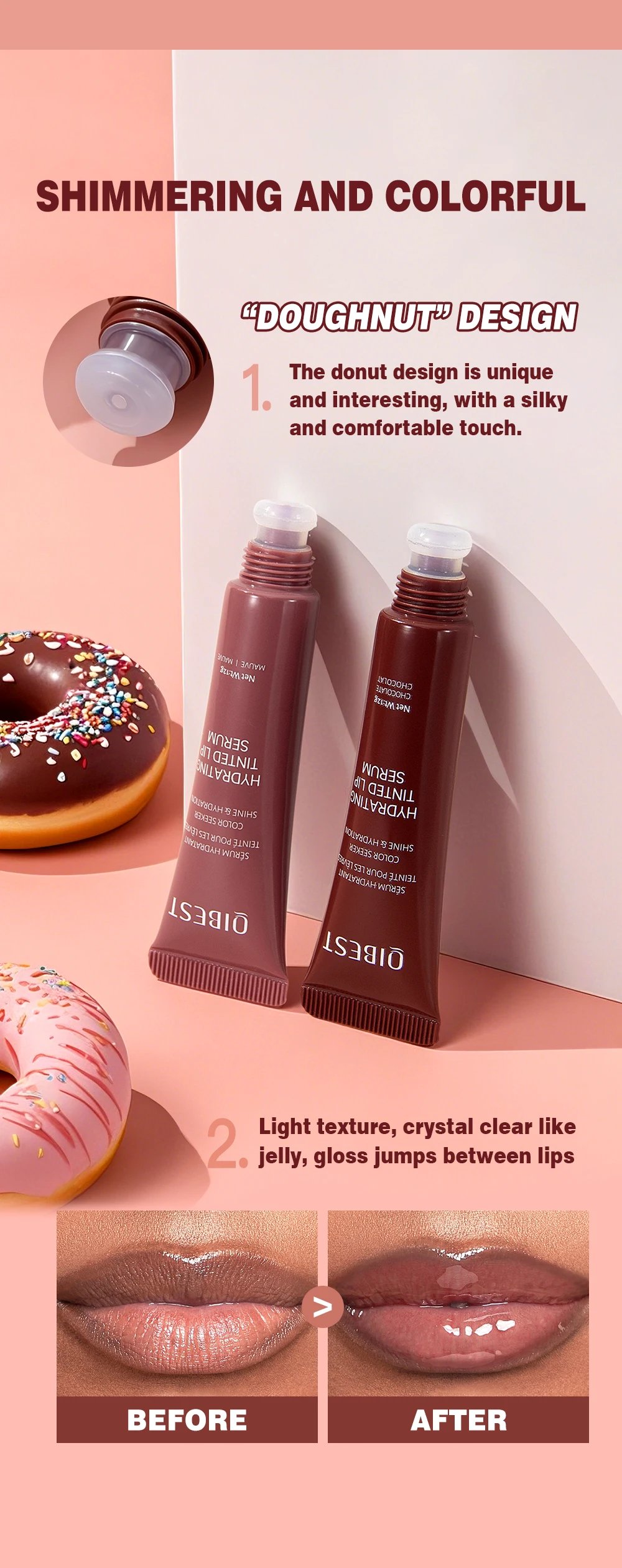 Nude Brown Plumping Lip Gloss Moisturising Colored Lip Oil Transparent Fullness Lips Tint Soft Tube Make Up Beauty Lips Care 12g