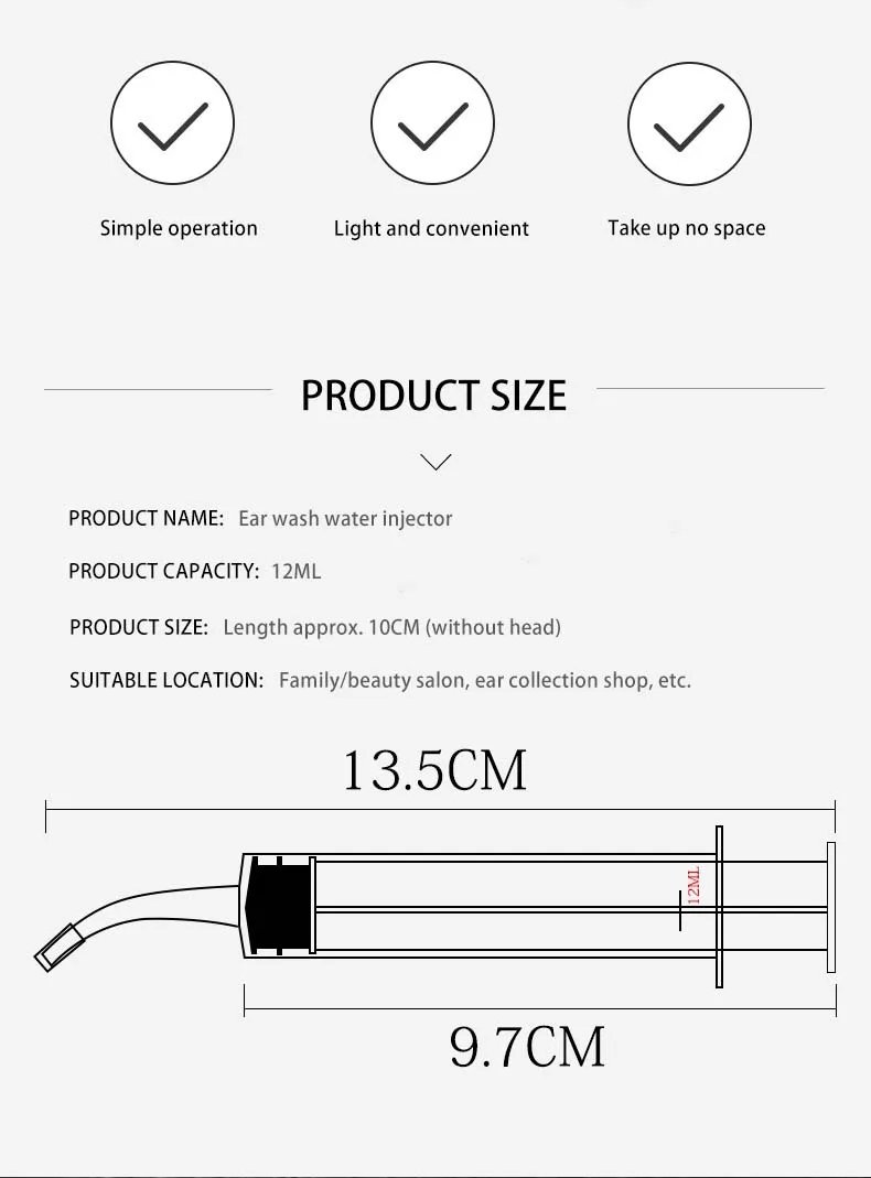 12ML Ear Cleaner Washer Syringer Elbow Rubber Tube Earwax Cleaning Removal Tool Ear Cleaner Wax Removal Ear Cleaner Health Care