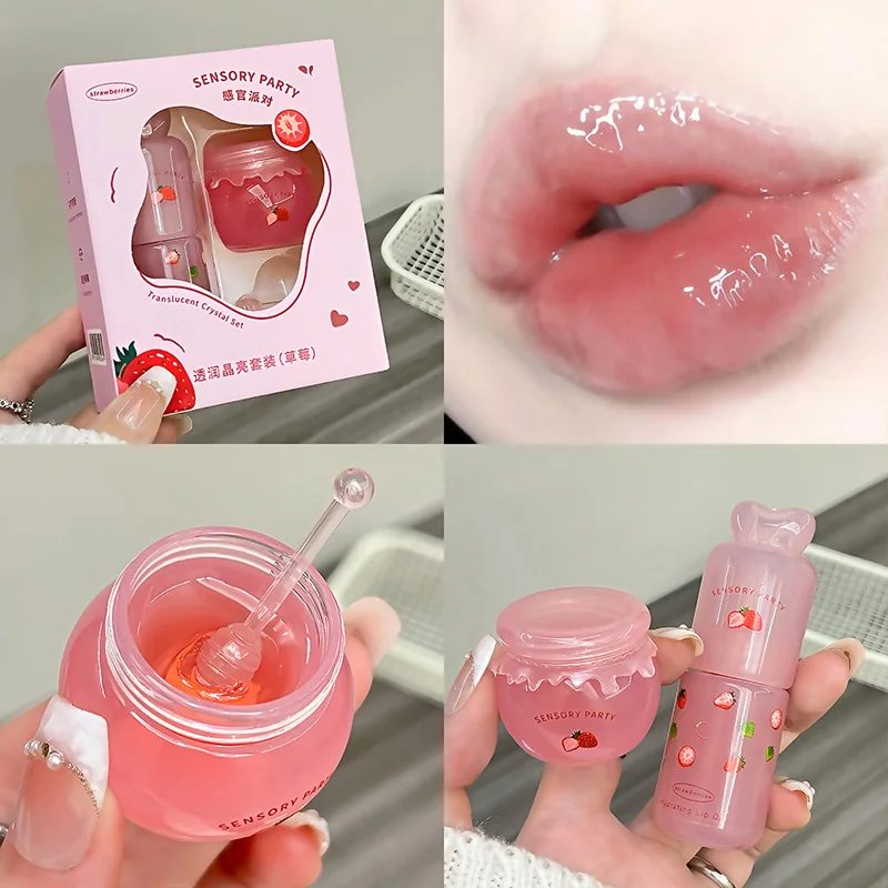 Blueberry Peach Moisturizing Lip Balm Set Light Hydrating Lip Gloss Relieve Dryness and Remove Dead Skin Soothing Tender Lips