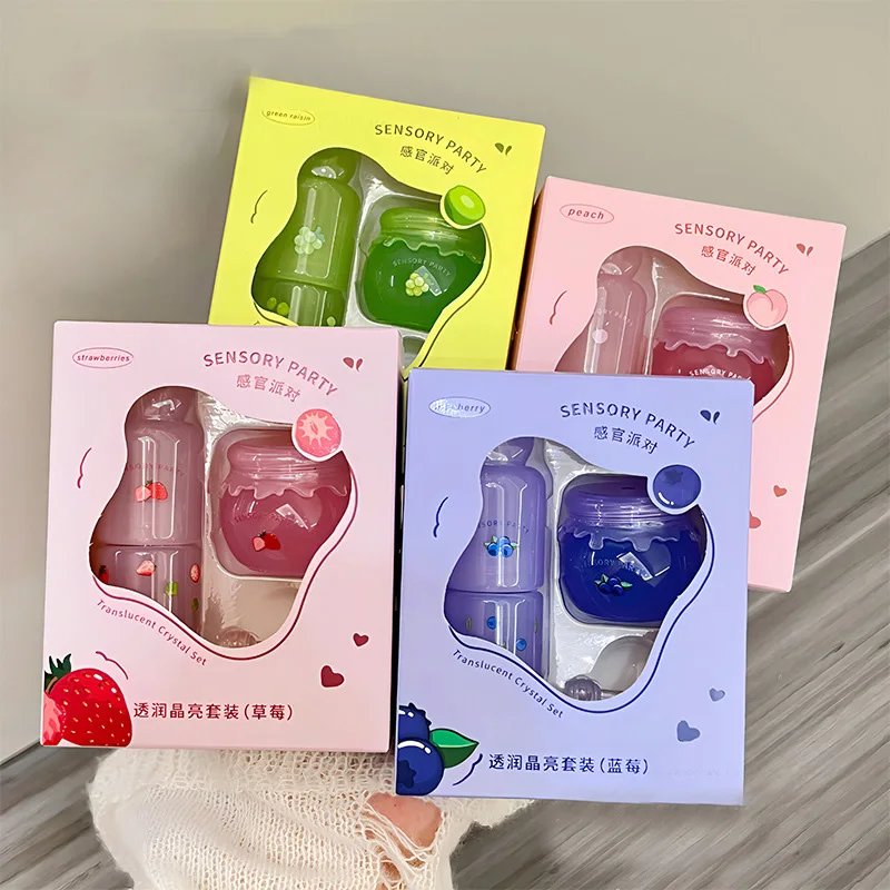 Blueberry Peach Moisturizing Lip Balm Set Light Hydrating Lip Gloss Relieve Dryness and Remove Dead Skin Soothing Tender Lips