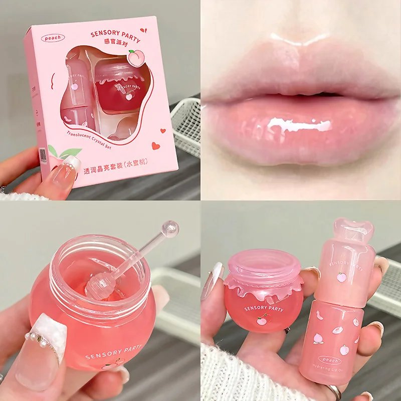 Blueberry Peach Moisturizing Lip Balm Set Light Hydrating Lip Gloss Relieve Dryness and Remove Dead Skin Soothing Tender Lips