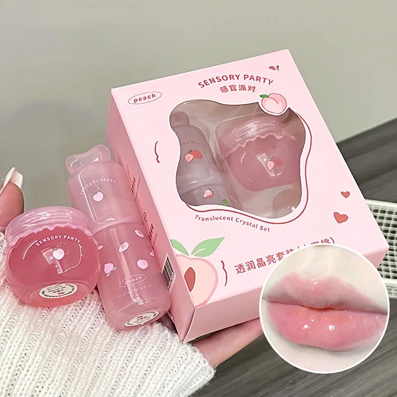 Blueberry Peach Moisturizing Lip Balm Set Light Hydrating Lip Gloss Relieve Dryness and Remove Dead Skin Soothing Tender Lips