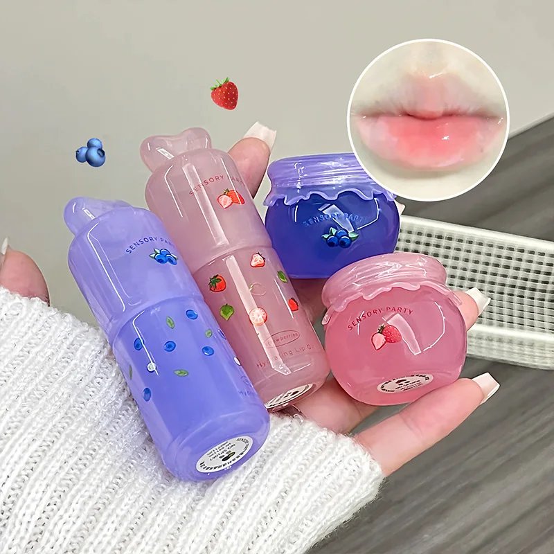 Blueberry Peach Moisturizing Lip Balm Set Light Hydrating Lip Gloss Relieve Dryness and Remove Dead Skin Soothing Tender Lips