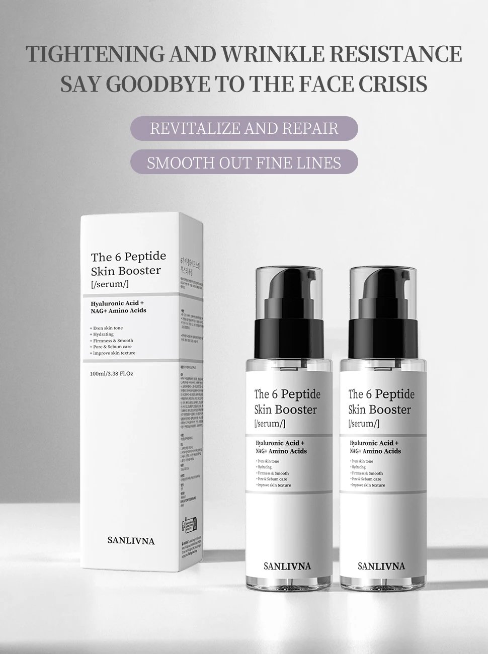 6 Peptide Essence Facial Refreshing Skin Care Set Contains Collagen to Improve Fine Lines, Brighten Skin, Moisturize and Nourish