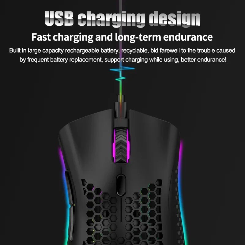 BM600 Wireless Mouse USB 2.4G Wireless RGB Optical Cellular Gaming Mouse Ergonomic Optical Honeycomb Office Wireless Mouse - Image 4
